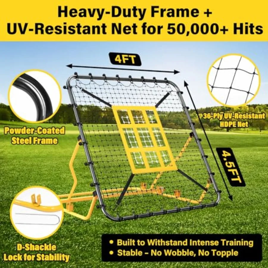 Baseball Rebounder Net 4x4.5FT Pitch Back Trainer with Strike Zone and 9-Grid Target for Baseball Softball Soccer Volleyball La