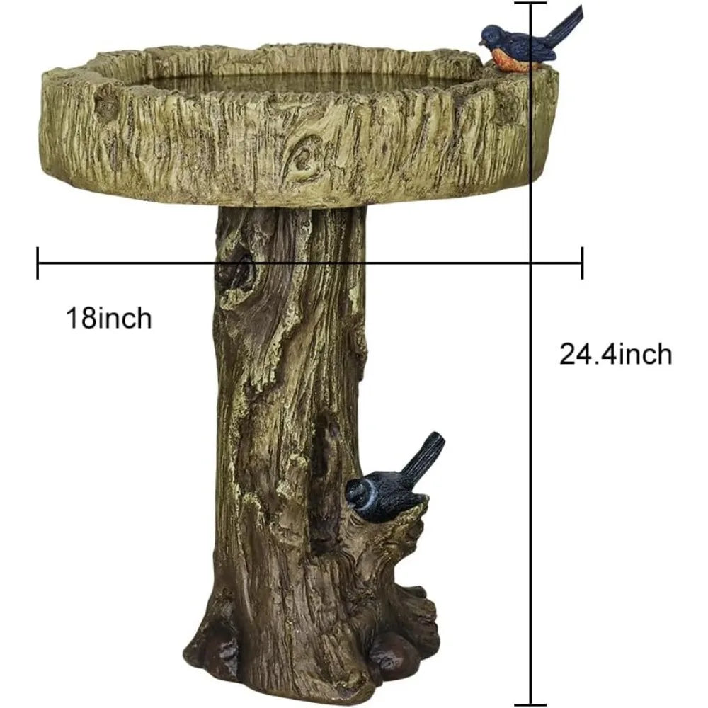 24.4 Inch Heigh Wood-Look Concrete Bird Bath with Decorative Faux Bird, birdbath Rustic & Long-Lasting Design