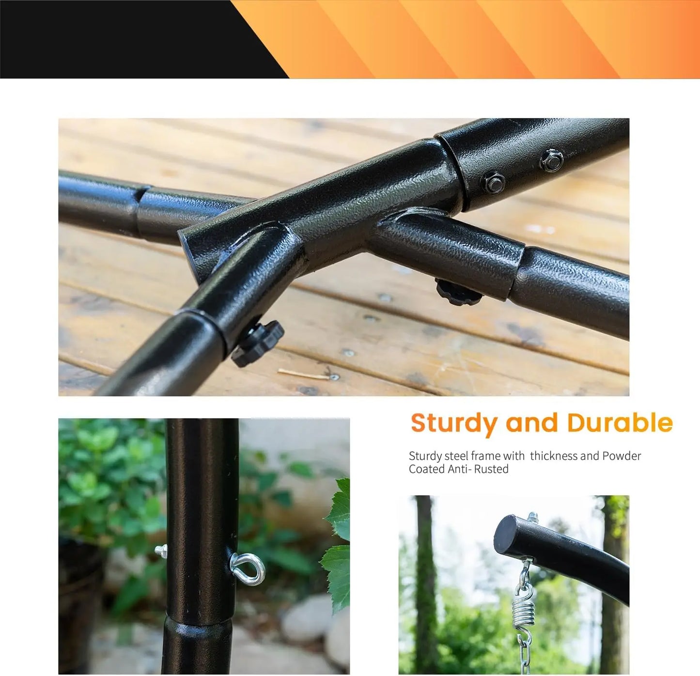 Outdoor Hanging Hammock Chair Stand with 360 Rotation, Heavy Duty Steel Frame Supports 400 LBS for Porch Swing