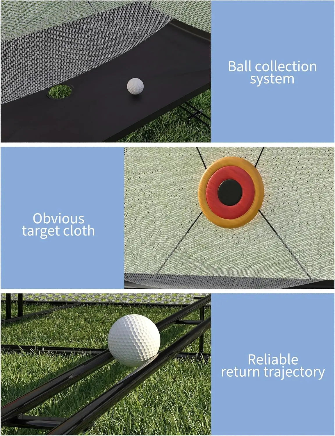 Golf Practice Net (305 x 244 cm) with Ball Return (335 cm) and Ball Blanket, Large Golf Training Net for Chipping and Swing with Target, Robust Net with Carry Bag