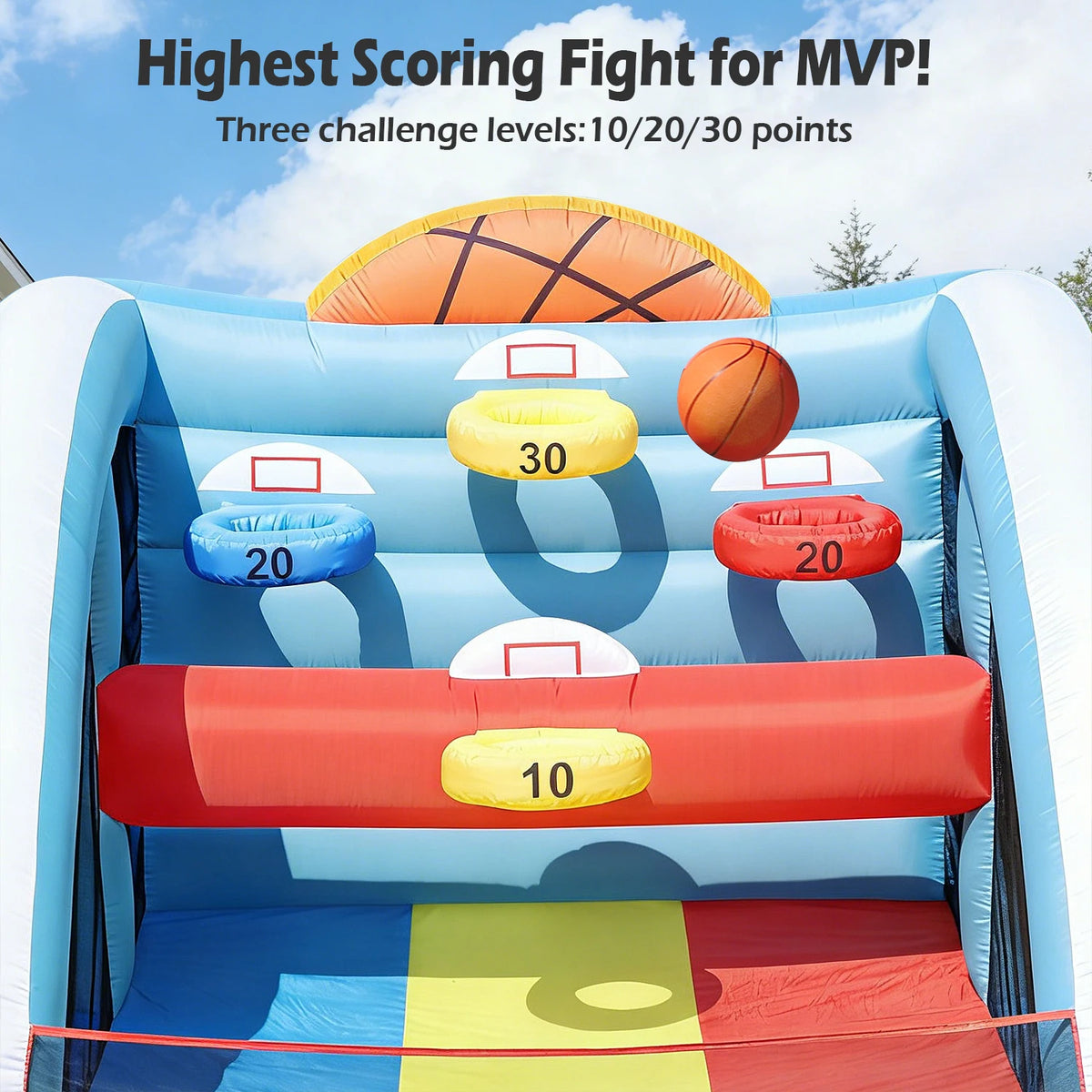 Inflatable Basketball Hoop Shot 10×10×10ft, Blow Up Inflatable Basketball Game with Balls, Air Blower, Inflatable Games for Outdoor Parties, Carnival Events, Lawn Games