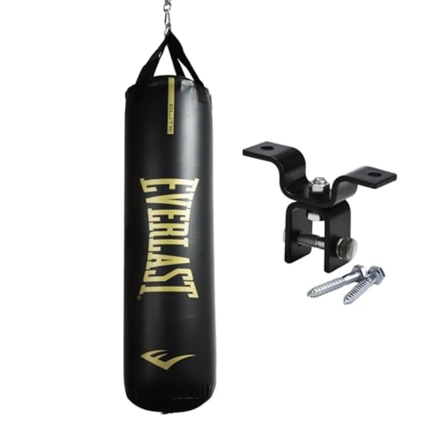 Home gym punching bag for boxing MMA Muay Thai training heavy-duty vinyl black dual-strap hanging system for stability and dura