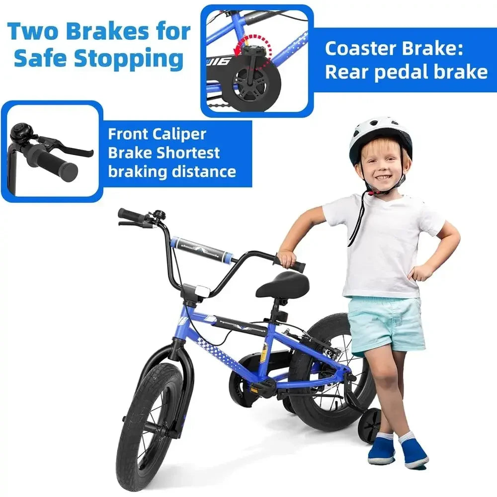 12-14-16 Inch Kids Bike with Training Wheels, Suitable for Boys and Girls Ages 3+, Includes Water Bottle Holder, Lightweight Des