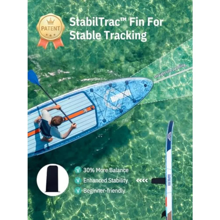 Extra Large Inflatable Paddle Board SUP for Family Use PVC Material Blue/Gray 500lbs Capacity with StabilTrac Fin Non-Slip Deck