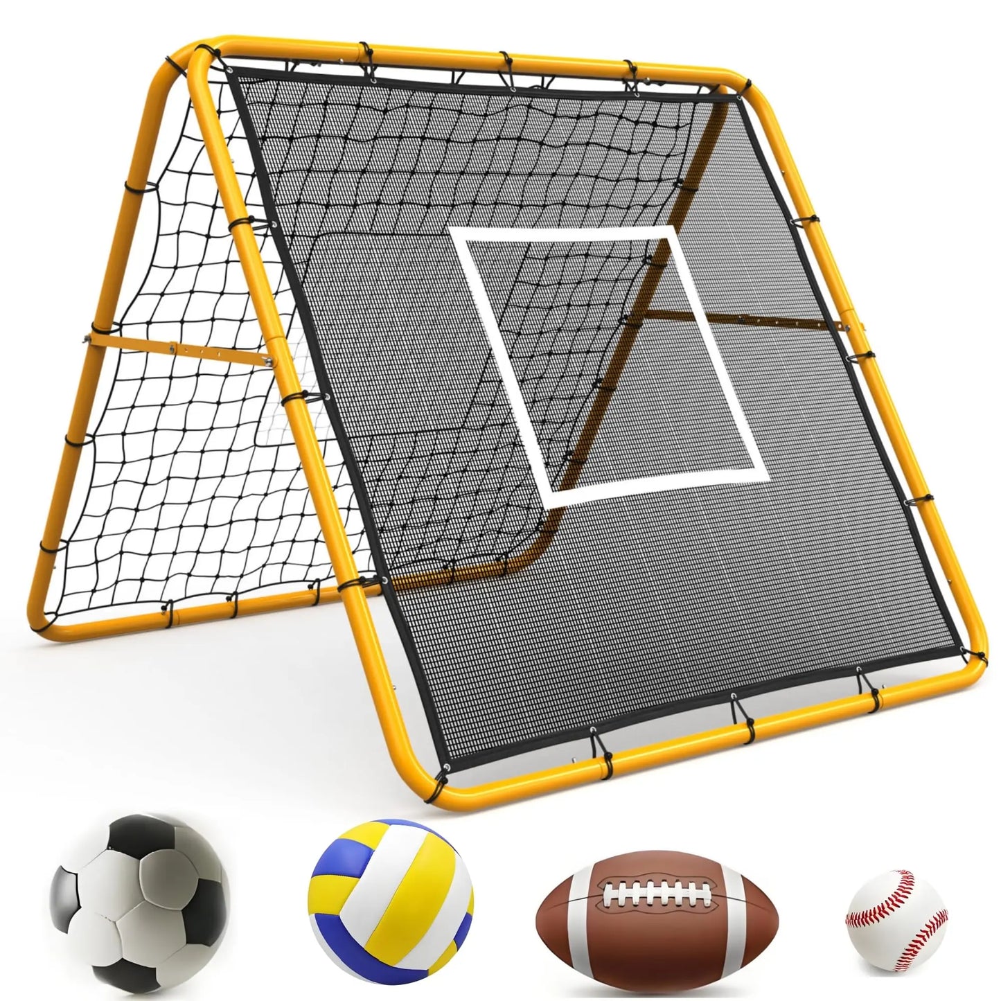 4x4 Ft Adjustable Multi-Sport Rebounder Net Soccer Baseball Softball Training Net Easy Setup Backyard Field Pitchback Trainer