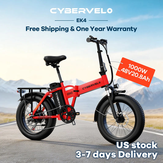 1000W Electric Bike for Adults Cybervelo EK4 Folding 48V 20Ah 30+MPH 80Miles 20" Fat Tire 7-Speed Off Road E-bike