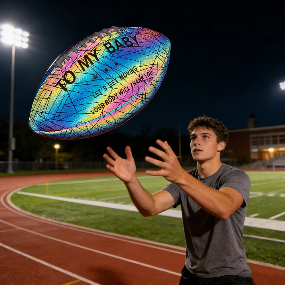 New Holographic Reflective Football Size 9-Glow in The Dark Premium American Football with Stunning Luminous Rugby Durable Grip
