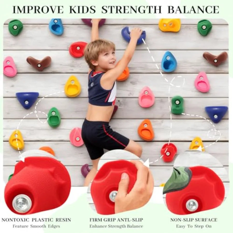 32 PCS Rock Climbing Holds for Rock Climbing Wall Grips Climbing Rocks Wall Kit for Indoor and Outdoor Playground Play Set with