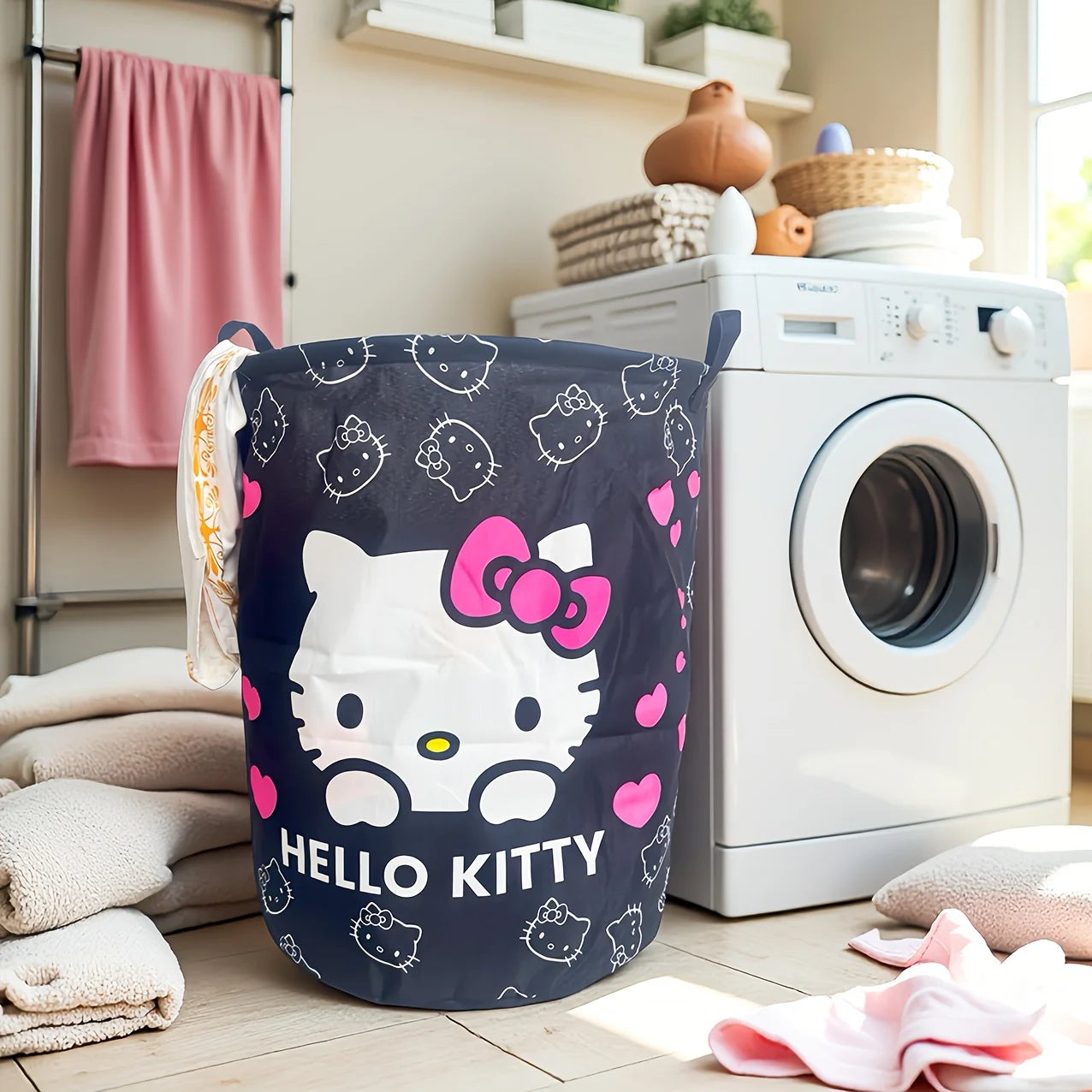 Sanrio Laundry Basket - Cartoon Folding Storage Basket, Sturdy Handle, Portable, Can Store Dirty Clothes and Toys, Durable