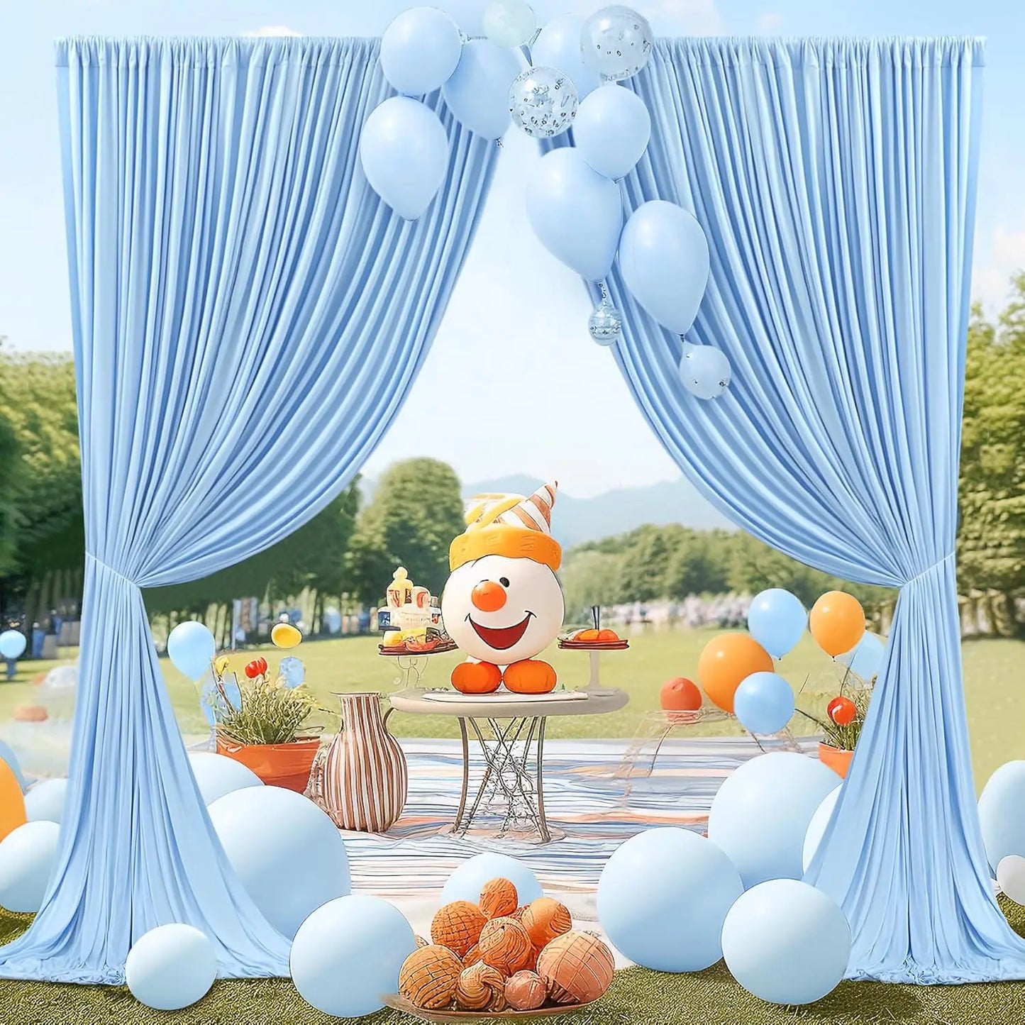 12 Panels-5ft x 10ft Baby Blue Backdrop Curtains for Parties,  Soft Silky Polyester Photo Backdrop Drapes for Weddings Birthday