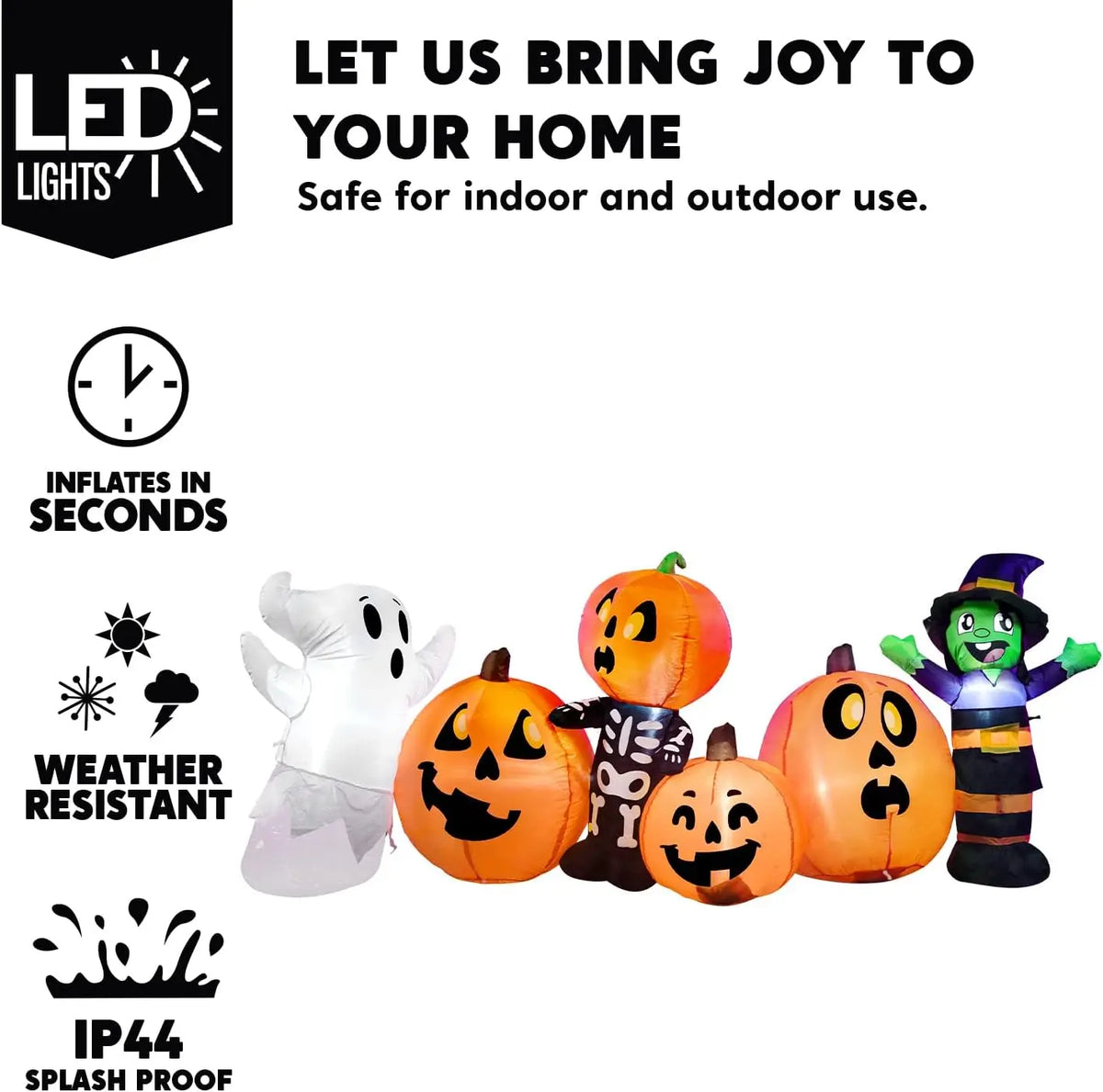 8 ft Long Halloween Inflatable Three Characters and Pumpkin Patch Outdoor Decoration Inflatable Witch Ghost Skeleton Yard for Halloween Gift