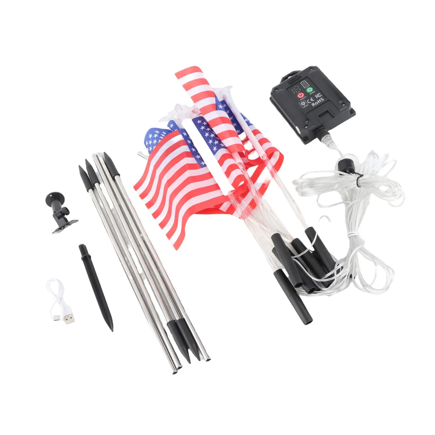 Solar US Flag Lights Red White Blue 8 Modes Independence Day Decor Solar Flag Lights American Flag Lights