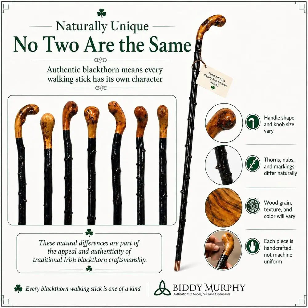 Handcrafted Irish Blackthorn Walking Stick, Unique High Gloss 36 Cane