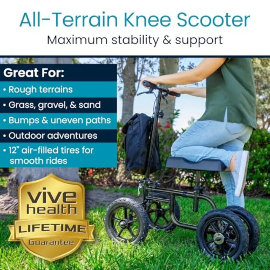 Vive Mobility All Terrain Knee Scooter Walker for Foot Injuries - Adult Broken Leg Crutch Cart Roller for Surgery Broken Foot A