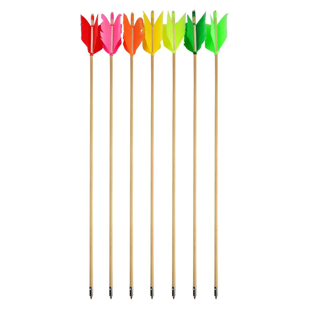 Wood Arrows 7pcs 32" (80cm) 8.5mm OD Handmade with Turkey Feathers for Recurve Traditional Bow Archery Shooting Target Hunting Outdoor Sports Accessories