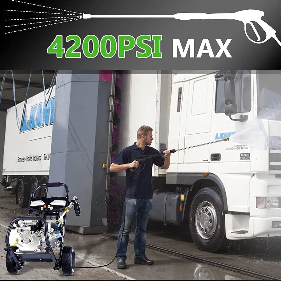 4200PSI Gas Pressure Washer 4.0GPM Commercial Power Washer Gas Powered 212cc 7.0 HP Engine Includes 0.7L Soap Tank 5 QC Nozzles
