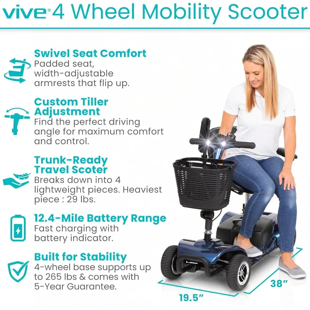 Electric 4-Wheel Mobility Scooter Heavy Duty Compact Wheelchair Device for Adult Travel Customized Portable Mobility Scooter