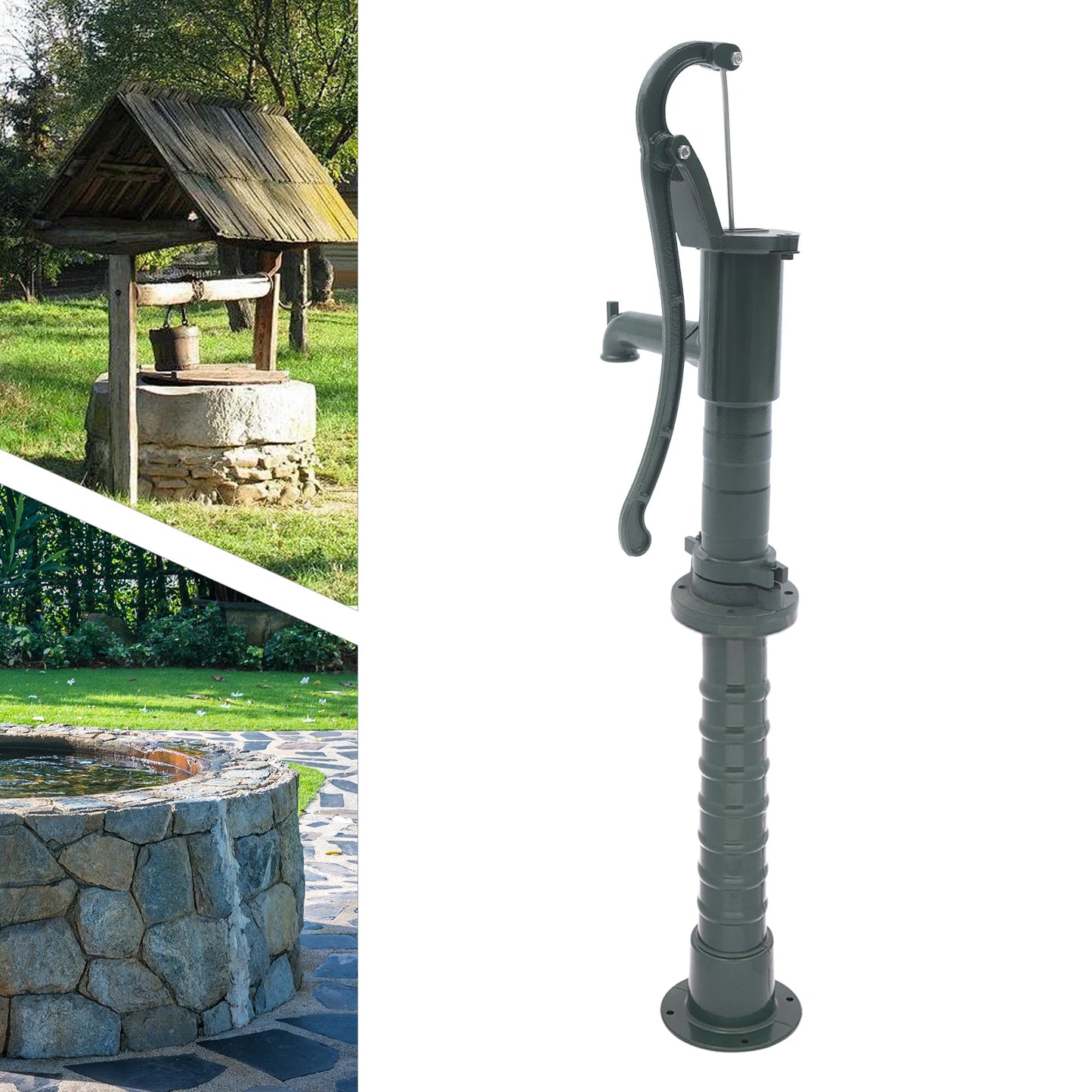 Vintage Pitcher Pump Dark Green Manual Deep Water Pump Cast Iron Hand Pressure Water Pump for Well Campground Park