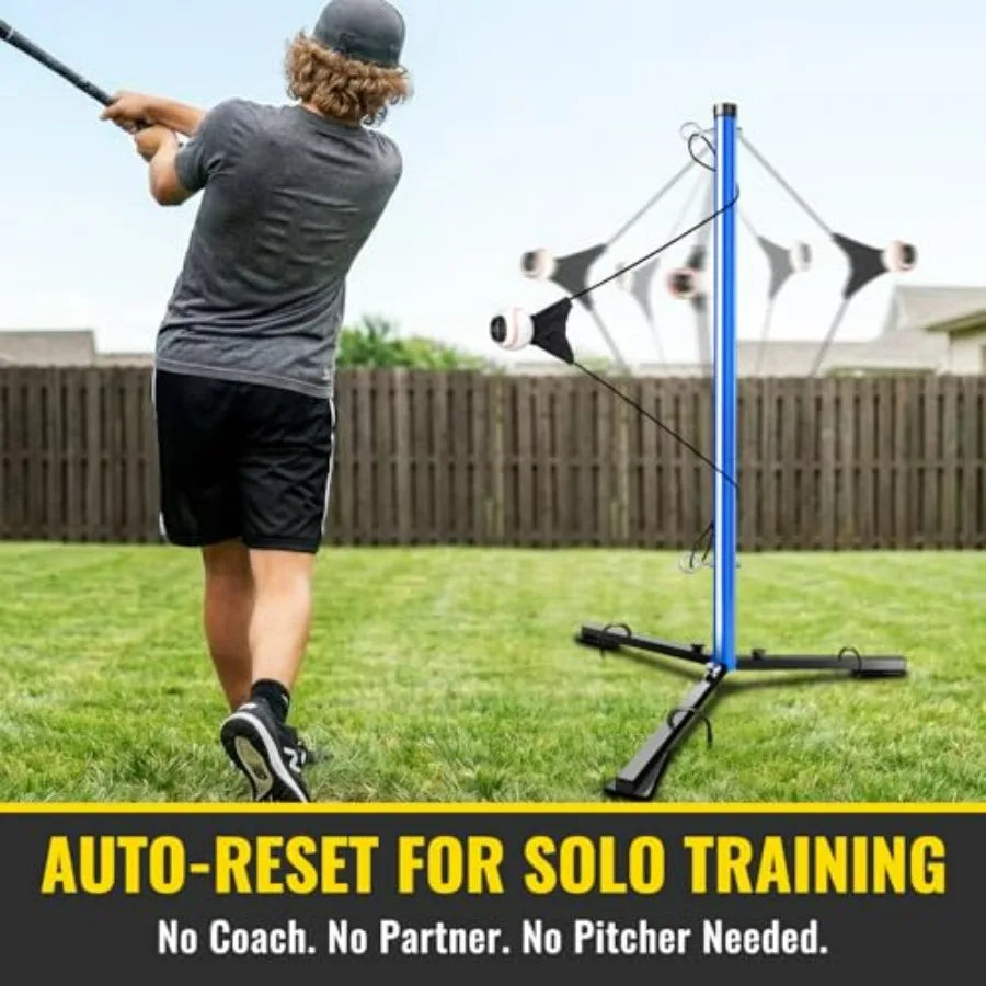 Youth Baseball Swing Trainer with Auto-Reset Adjustable Ball Hght Hitting Trainer with Real Ball Stable Triangle Base Softball