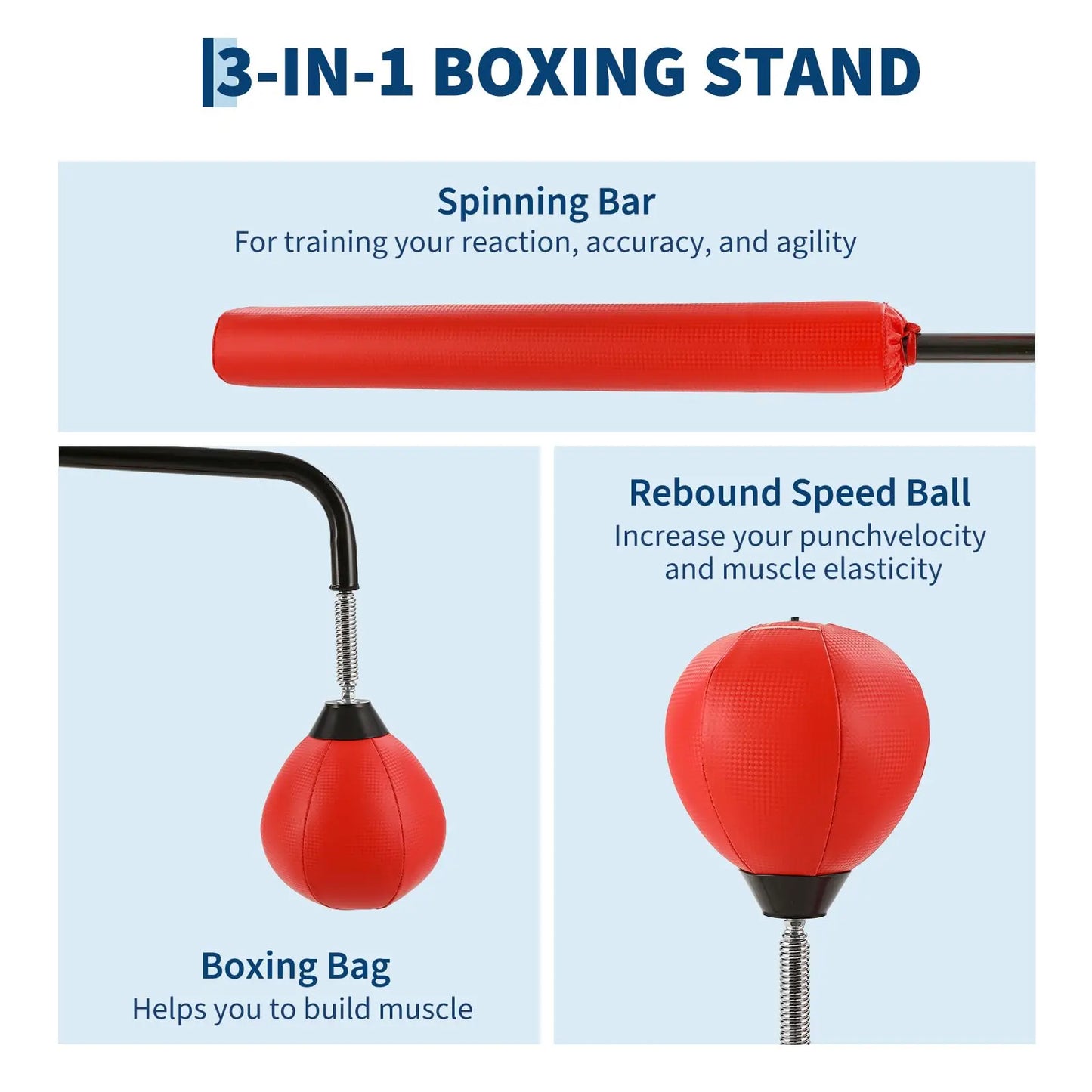 Punching Bag Free Standing with 2 Speed Balls & 360° Relax Bar, 106 x 140-205cm Height Adjustable Boxing Bag with Stand