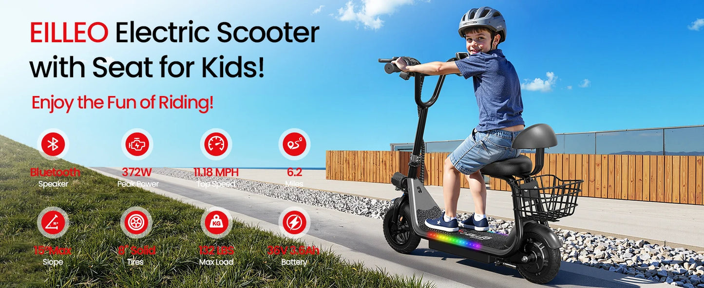 Spacewalk 36V Kids Electric Scooter with Seat,250W Peak Motor,6.2 Miles 11MPH,Foldable Electric Scooter for Kids with 8" Tires