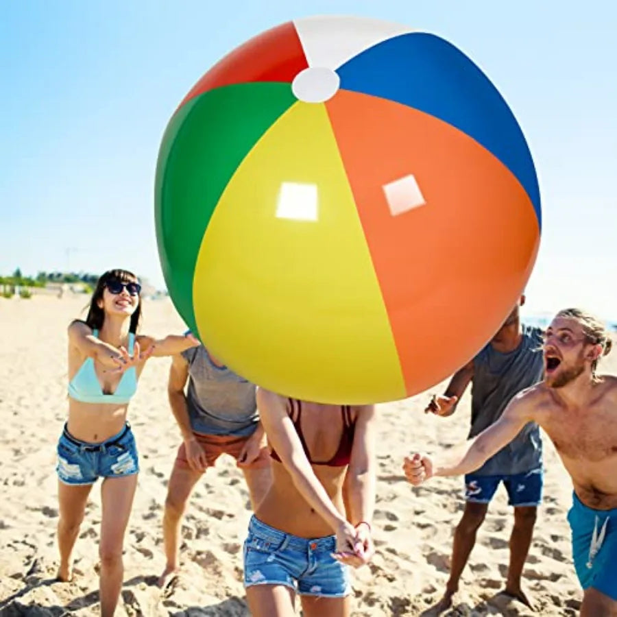 3 Pcs 48 Inch Giant Beach Balls for Summer Party Rainbow-Colored PVC Inflatable Pool Toys with Extra-Durable Material