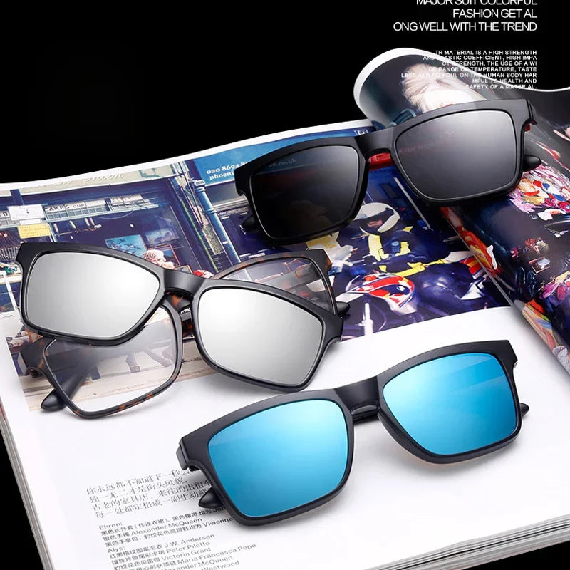 Magnetic Sunglasses Men Women Clip on Glasses Square Optic Prescription Myopia Spectacle Frames Men Outdoor Fishing GogglesUV400