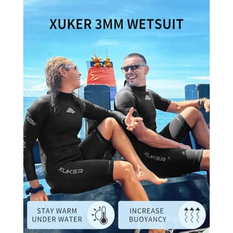 Diving, neoprene, black, 3mm back zip shorty wetsuit for thermal protection in snorkeling, surfing, swimming