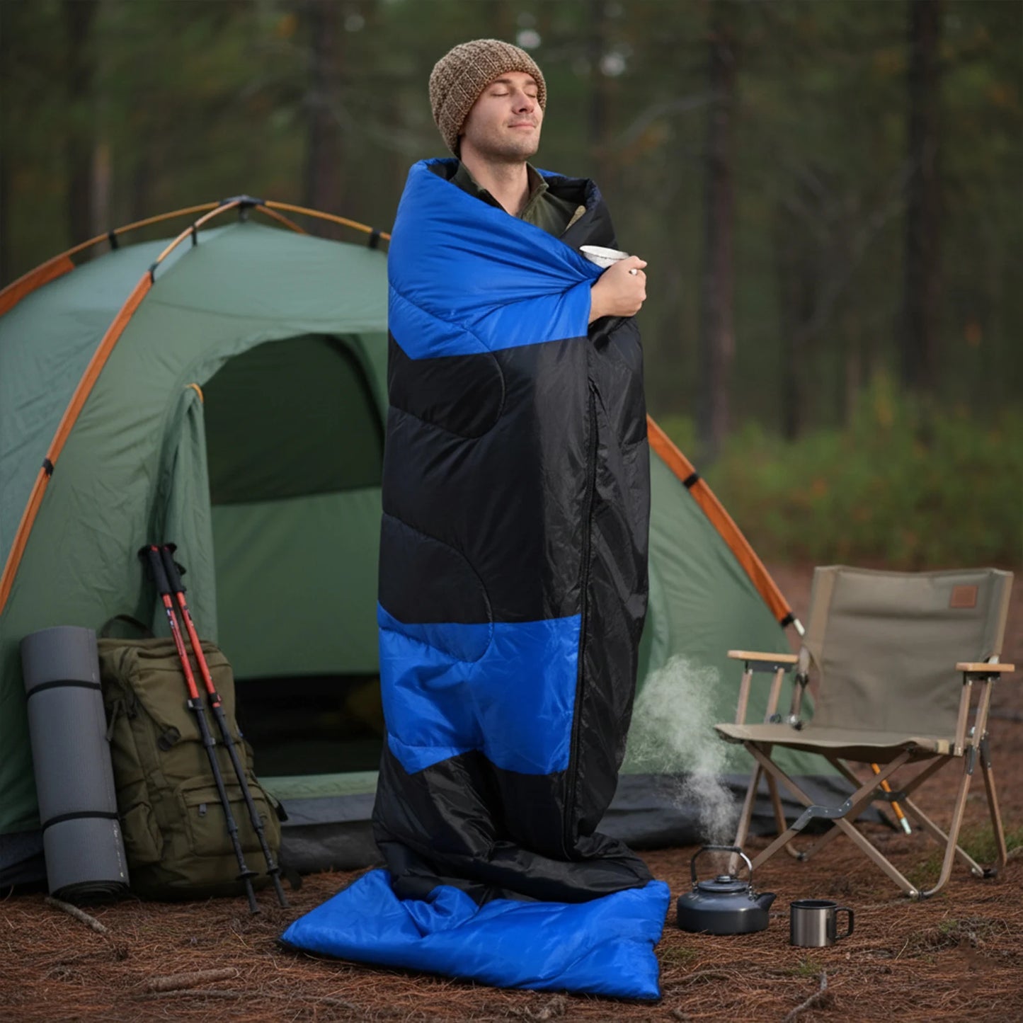 Lightweight Sleeping Bag for Backpacking Hiking Waterproof Compact Envelope Cold Warm Weather Outdoor Portable Blue