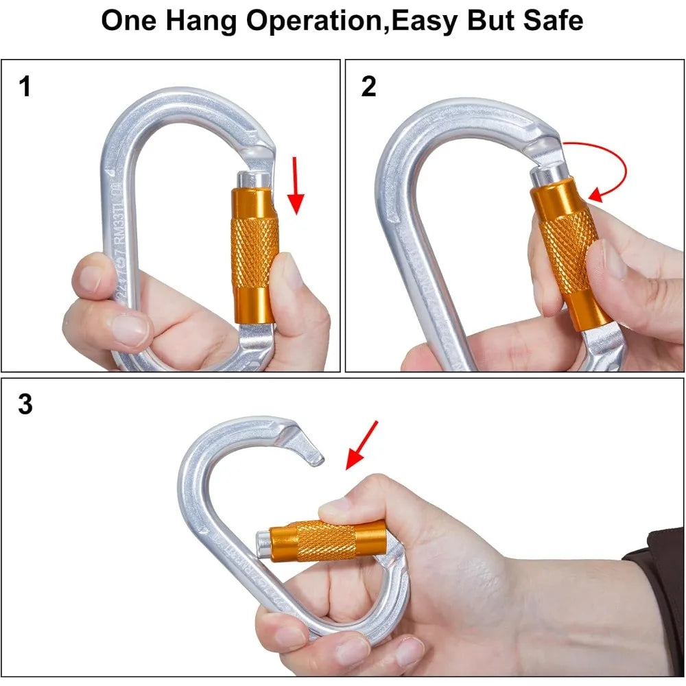 SOB Auto Locking Climbing Carabiner Clips,Heavy Duty Asymmetrical Carabiner Connector Used for Rappelling Gear Rescue Outdoor
