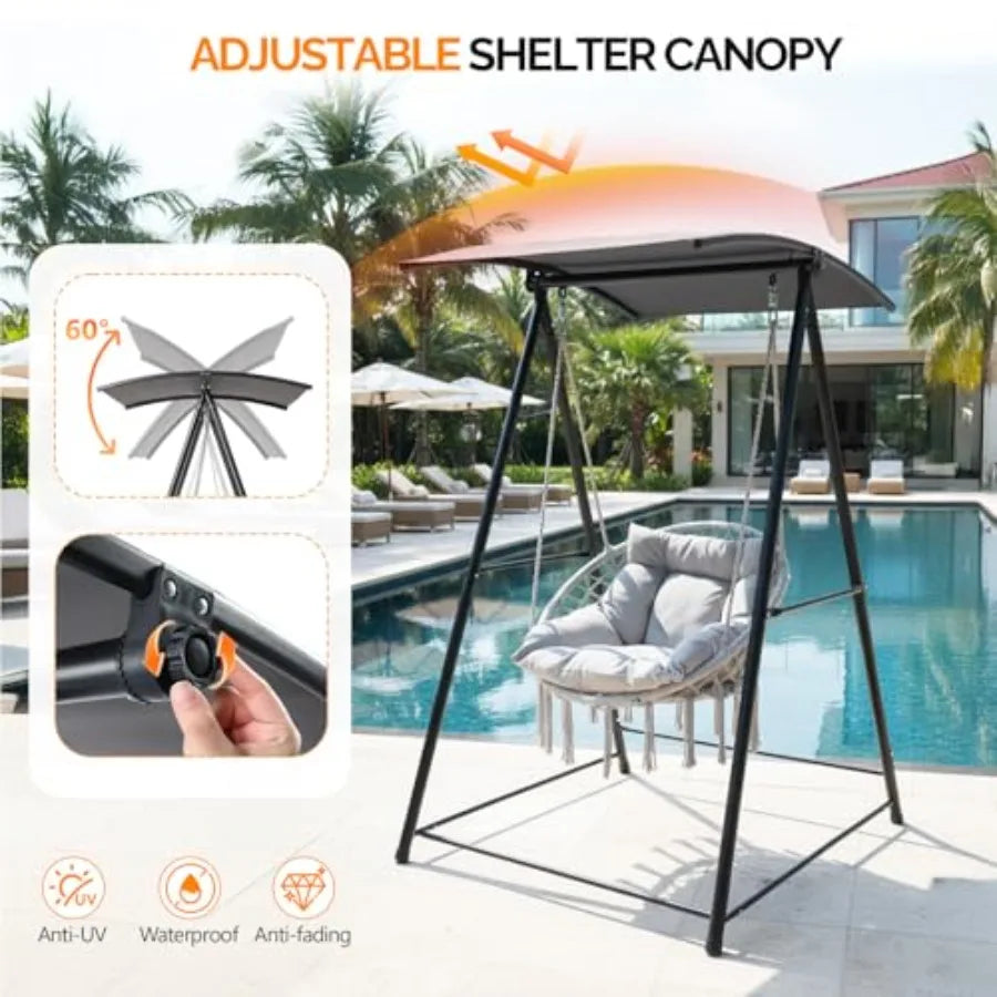 Hammock Chair with Stand Comfy Hanging Chair with Cushion Swing Stand with Canopy for Outside Heavy Duty 660LBS Hammock Chair S
