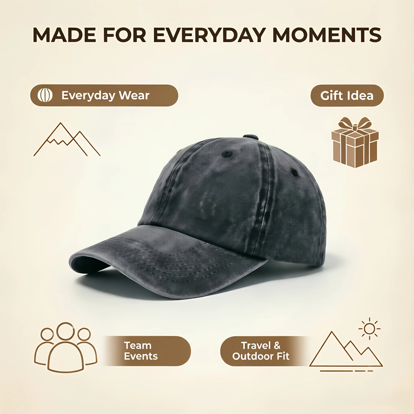 Personalized Vintage Washed Baseball Cap, Custom Name Logo Text Dad Hat, Adjustable Casual Hat for Men Women, Printed in USA