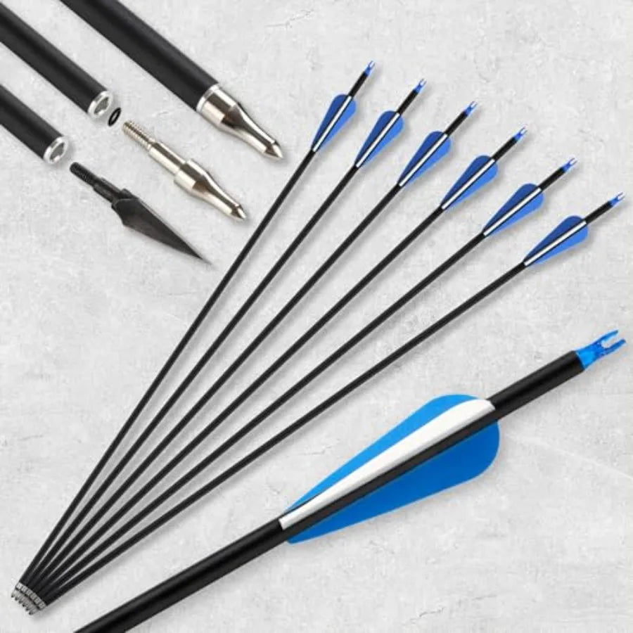 Recurve Bow and Arrow Set for Adults, Carbon Arrows, Black, 3040lbs Right-Handed Archery Kit for Outdoor Target Practice