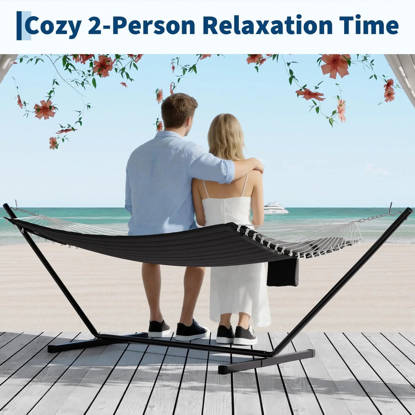 Extra Large Outdoor Hammock – Quality Durable Deep Gray Fabric – Comfortable Hanging Bed for Garden, Patio, Backyard – 350cm