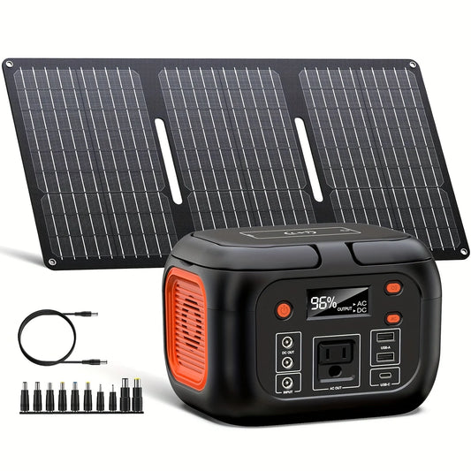 150W Portable Power Station with 30W Solar Panel,110V AC Outlets Solar Generator Power Bank For Camping Travel RV Home Emergency
