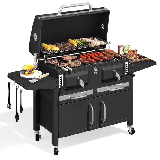 36 In Large Charcoal Grills - 620 Sq.In Oversized BBQ Area with Storage Cabinet & Individual Lifting Charcoal, Customized