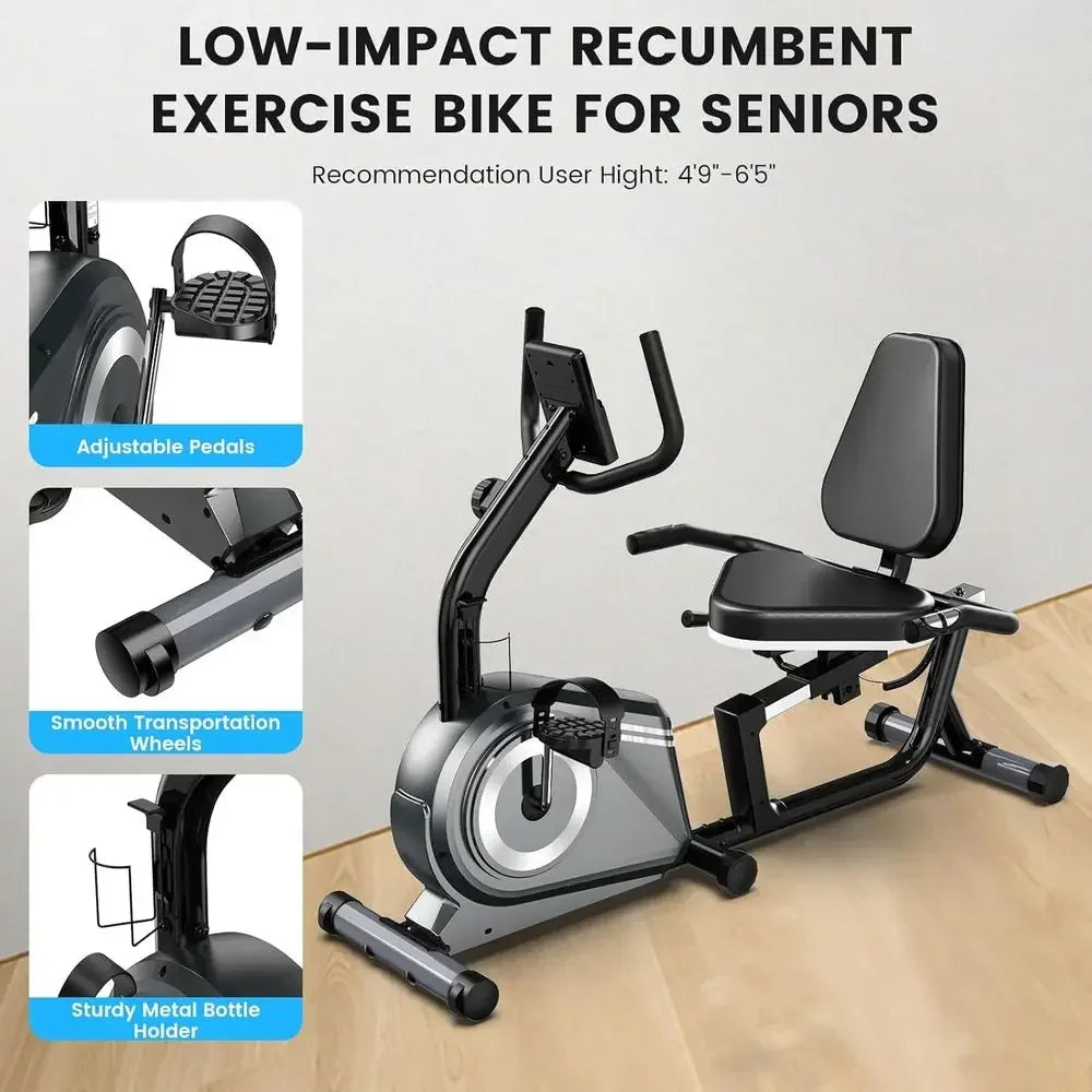 Heavy-Duty Recumbent Bike for Adults & Seniors: 400 lbs Capacity, 16 Gears, Adjustable Seat