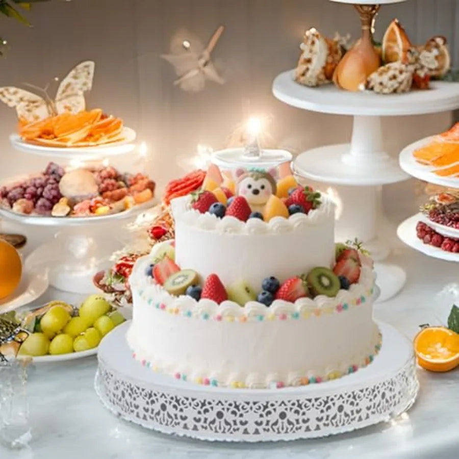 MTJYQTF White Cake Stand Set - 16 in Metal Round Cupcake Dessert Stand with Cake Cutting and Cake Spatula for Party Candy Table