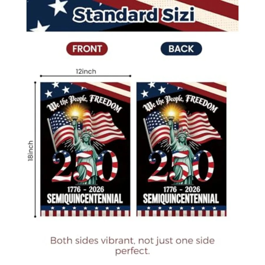250 Years America Garden Flag, 250th Anniversary USA Patriotic 4th of July Double-Sided Waterproof Banner with Freedom Yard Sig