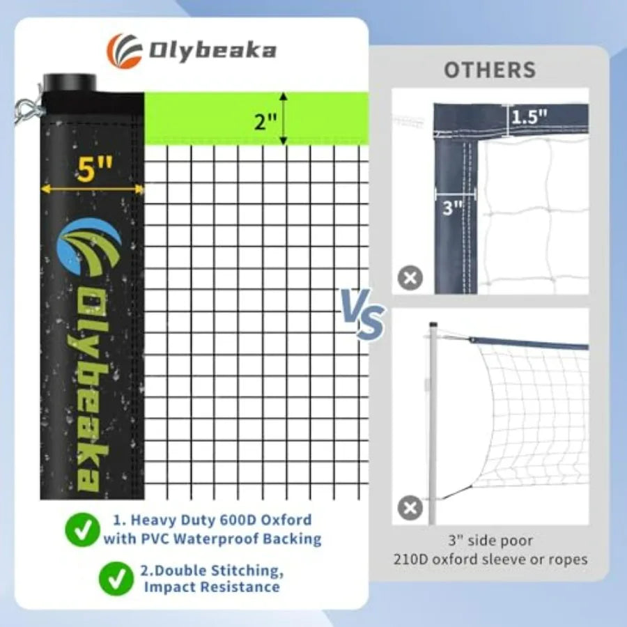 Portable Volleyball and Badminton Combo Net Set for Backyard Beach with 2 Nets 20ft and 32ft,Adjustable Poles, PU Volleyball, A
