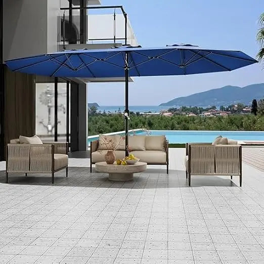 13ft Outdoor Market Umbrella Double-Sided Twin Large Patio Umbrella 99% UV Protection Fade Resistant With Crank Handle