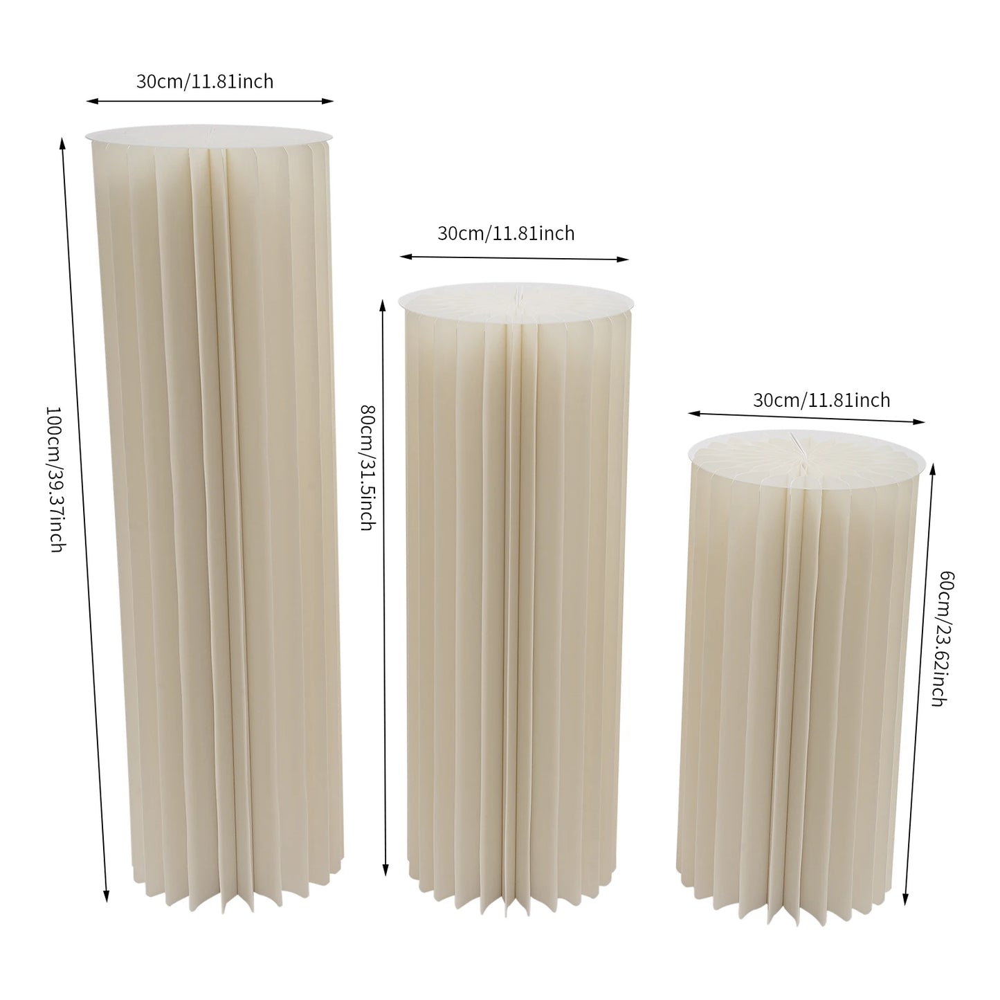 3PCS Wedding Party Flower Stand Cylinder Foldable Cardboard Centerpiece Dessert Table Columns Display Stand 40cm-100cm