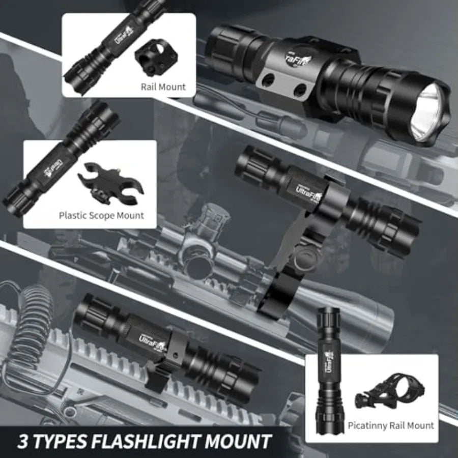 Tactical Flashlights Predator Light with Interchangeable Red Green White 1200 Lumen LED Spotlight Light Hunting Flashlight with