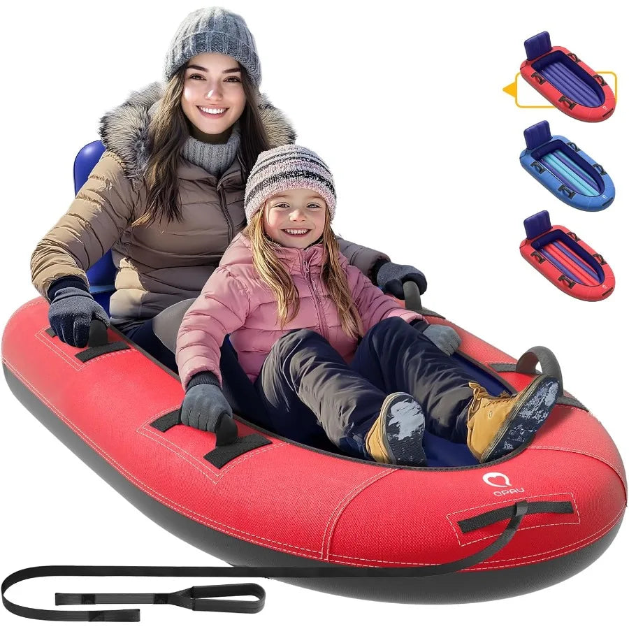 Snow Sled with Premium Canvas Cover, 2 Person Inflatable Heavy Duty Snow Tube with Reinforced Handles, Snow Sleds for Kids and A