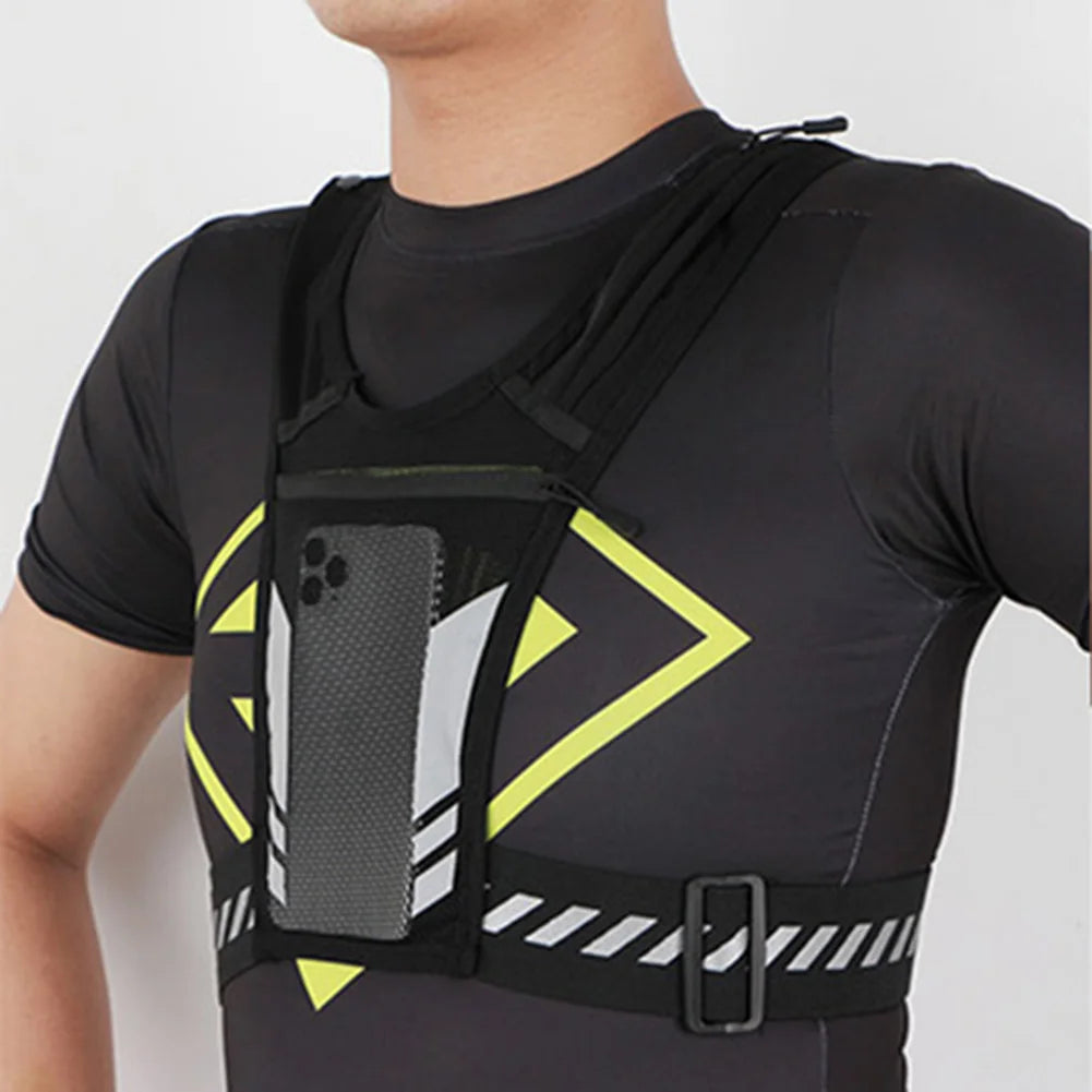 Running Phone Holder Vest Reflective Cycling Vest Unisex Breathable Mesh Running Chest Bag Adjustable Buckle for Men Women