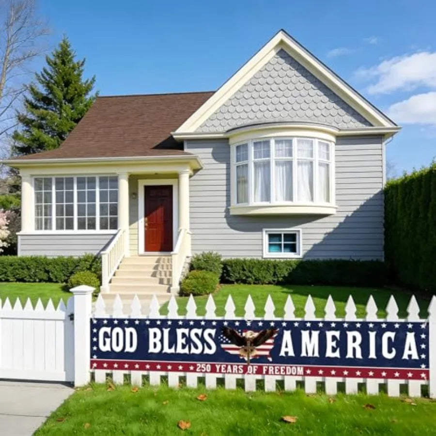 250 Anniversary USA Flag God Bless America Banner 4th Of July Decorations 120" X 20" Large 250th Anniversary Banner For Outdoor