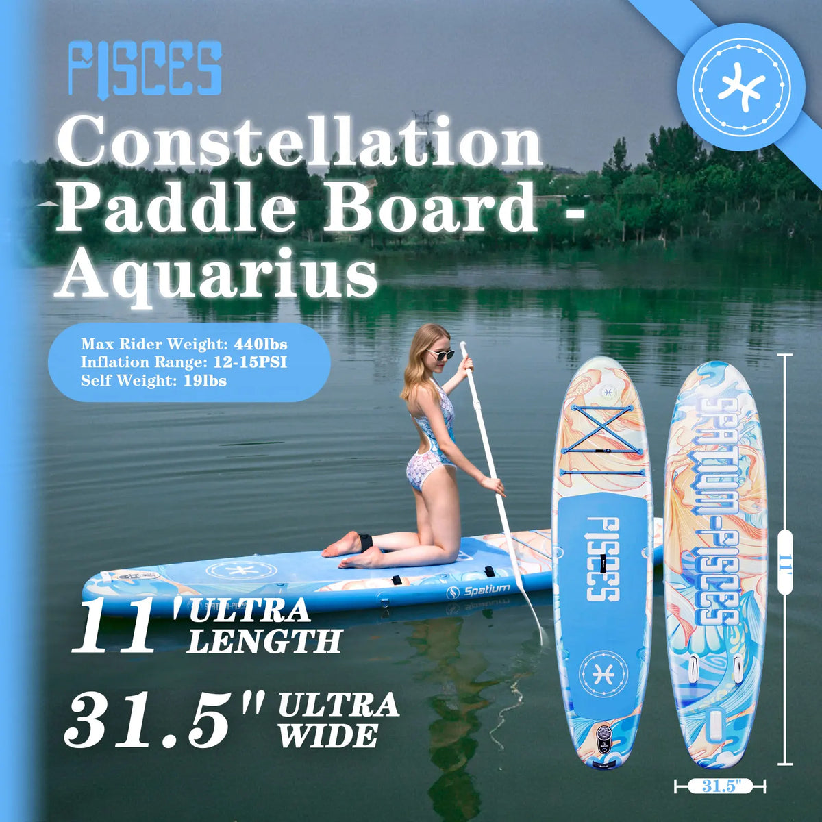 Spatium Touring Paddle Board Stand Up Paddle Board for Adults,440lb Capacity SUP Inflatable Board for Youth & Adults