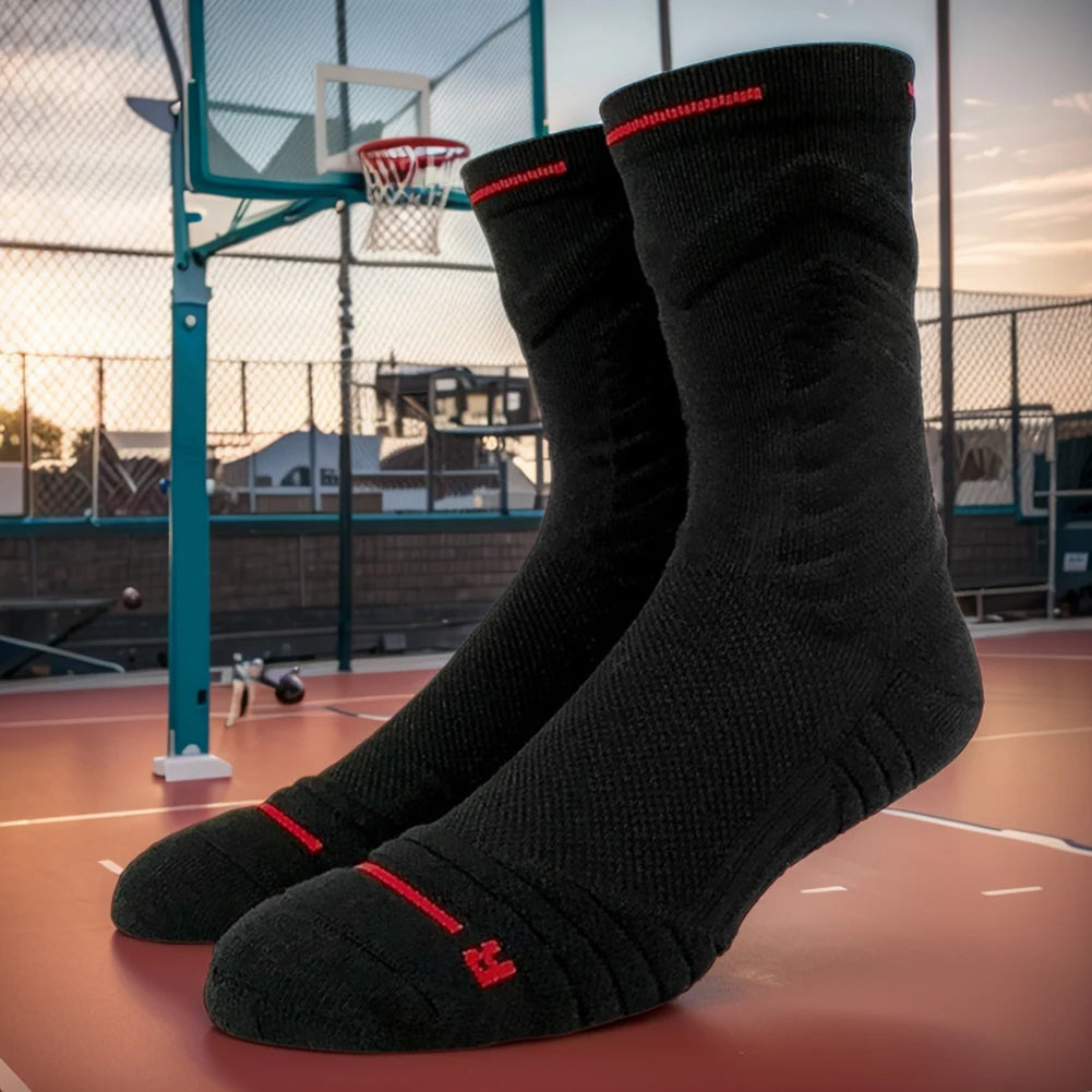 Men Sports Socks Basketball Socks Terry Sole Athletic Running Socks Non Slip Comfy Trekking Socks Breathable for Teen Boys