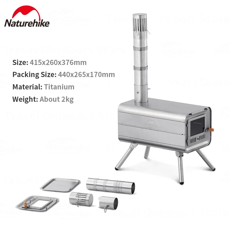 Naturehike Wood Burning Stove Lightweight Titanium Firewood Stove Winter Picnic Camping Portable Outdoor Chimney Heating Warm