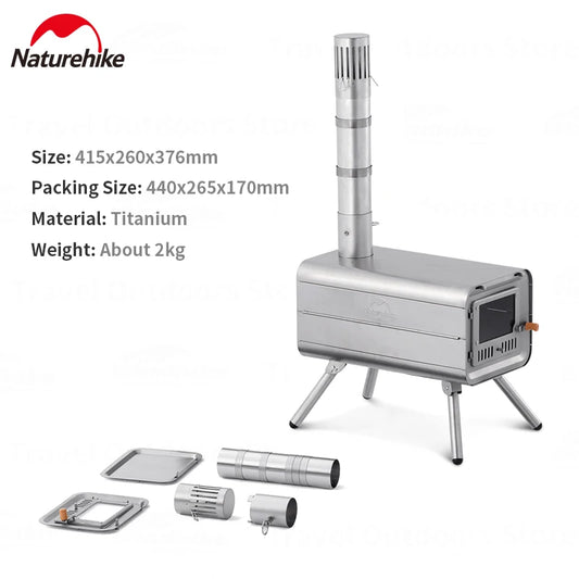 Naturehike Wood Burning Stove Lightweight Titanium Firewood Stove Winter Picnic Camping Portable Outdoor Chimney Heating Warm